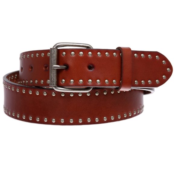 Genuine Vintage Retro Circle Studded Leather Belt - Interchangeable Buckle,😺